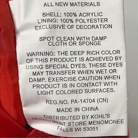 Red and White Cable Knit Christmas Stocking with Paw Print and Pom Poms - Picture 4 of 7